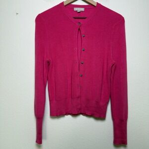 J. Crew Women Silk Button Front Cardigan Sweater M Pink Preppy Ribbed Dainty